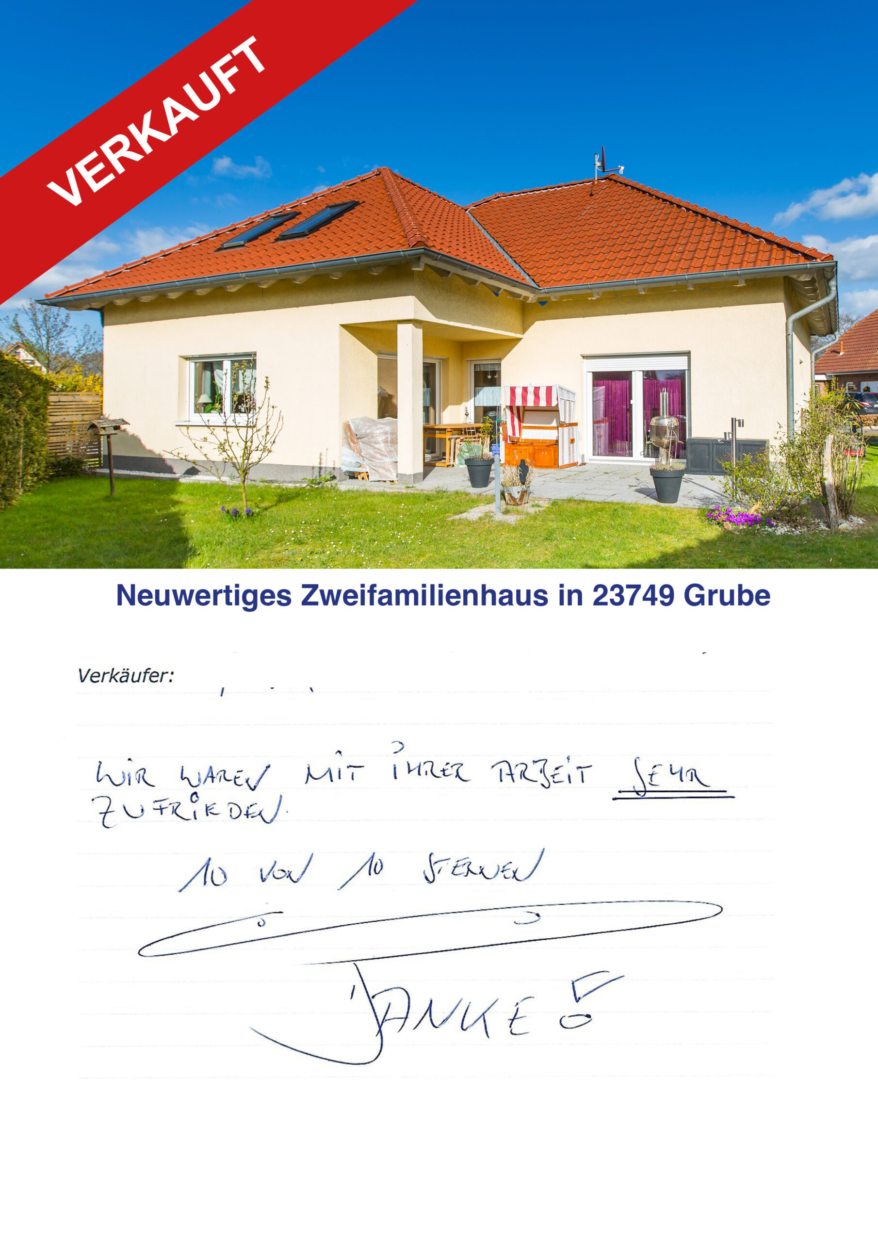 Neues Zweifamilienhaus in 23749 Grube mit moderner Architektur und Garten.