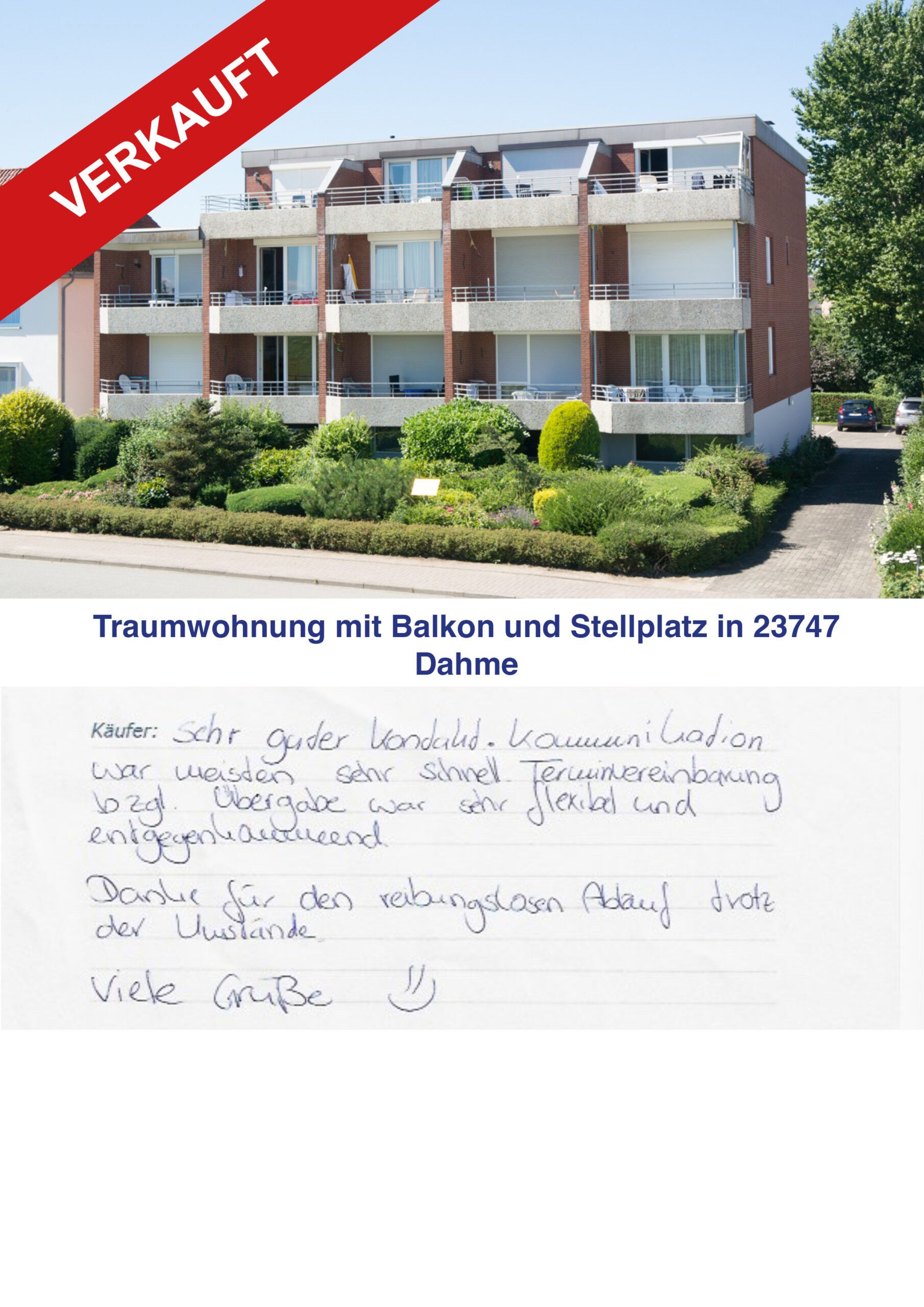 Traumwohnung mit Balkon und Stellplatz in Dahme, verkauft, moderne Immobilie, Balkon, Stellplatz.