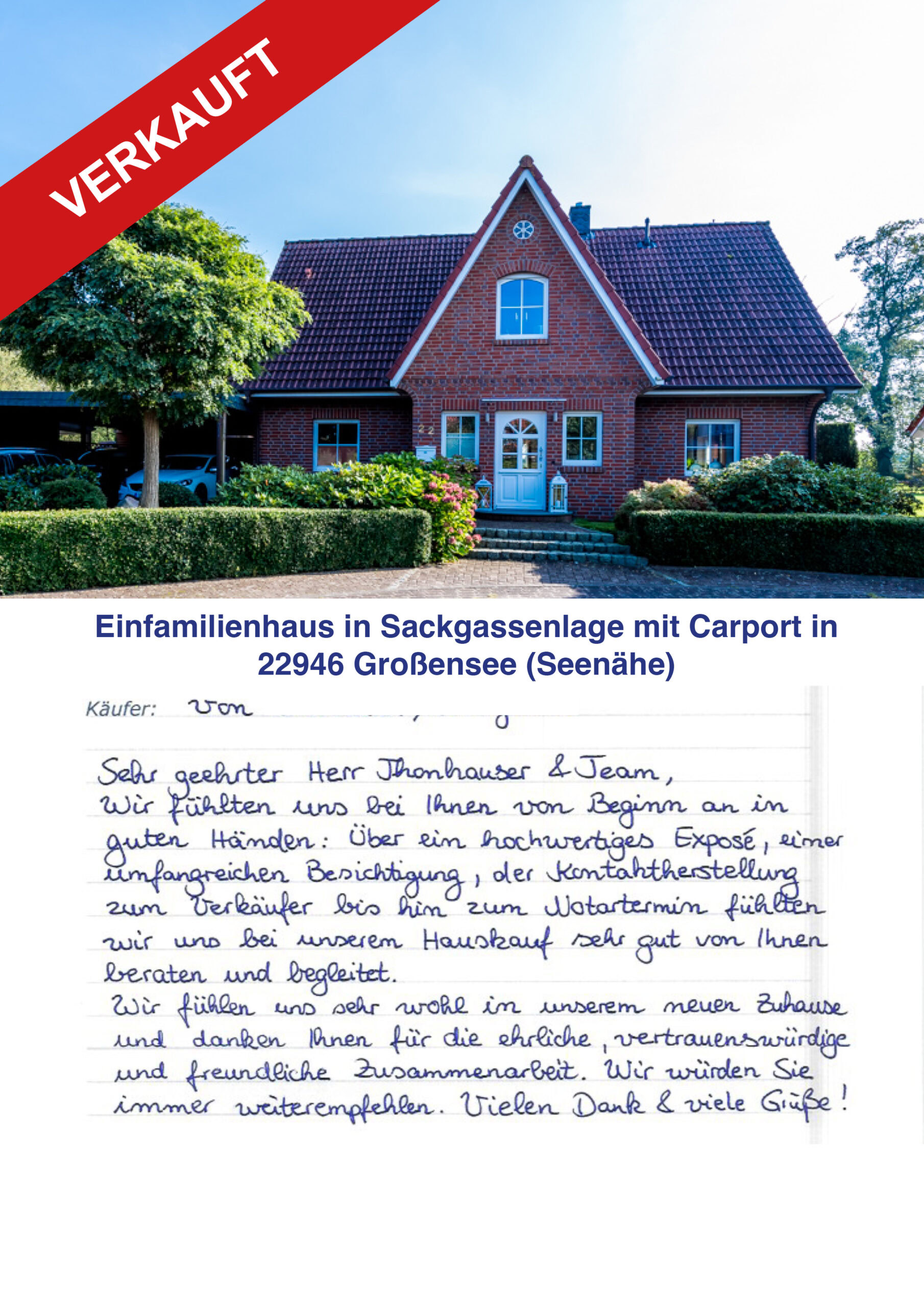 Modernes Einfamilienhaus in Großensee mit Carport, verkauft, Immobilien Thonhauser.