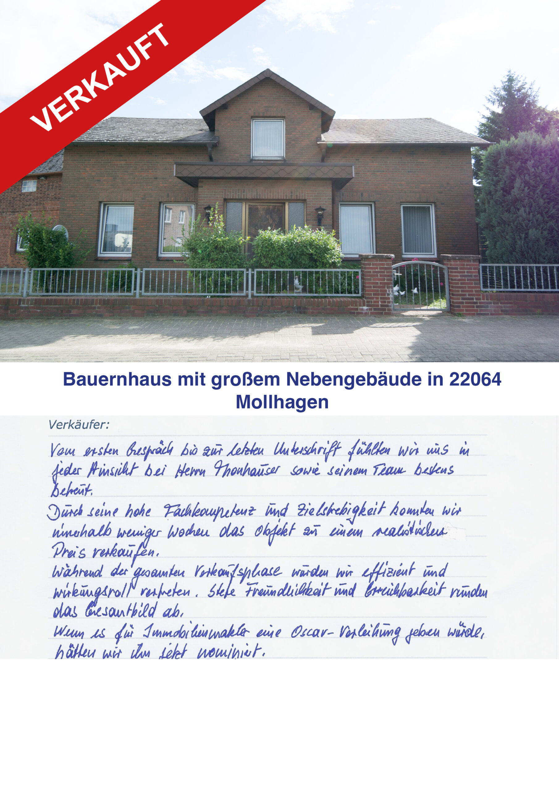 Modernes Bauernhaus mit großem Nebengebäude in 22064 Mollhagen, verkauft.