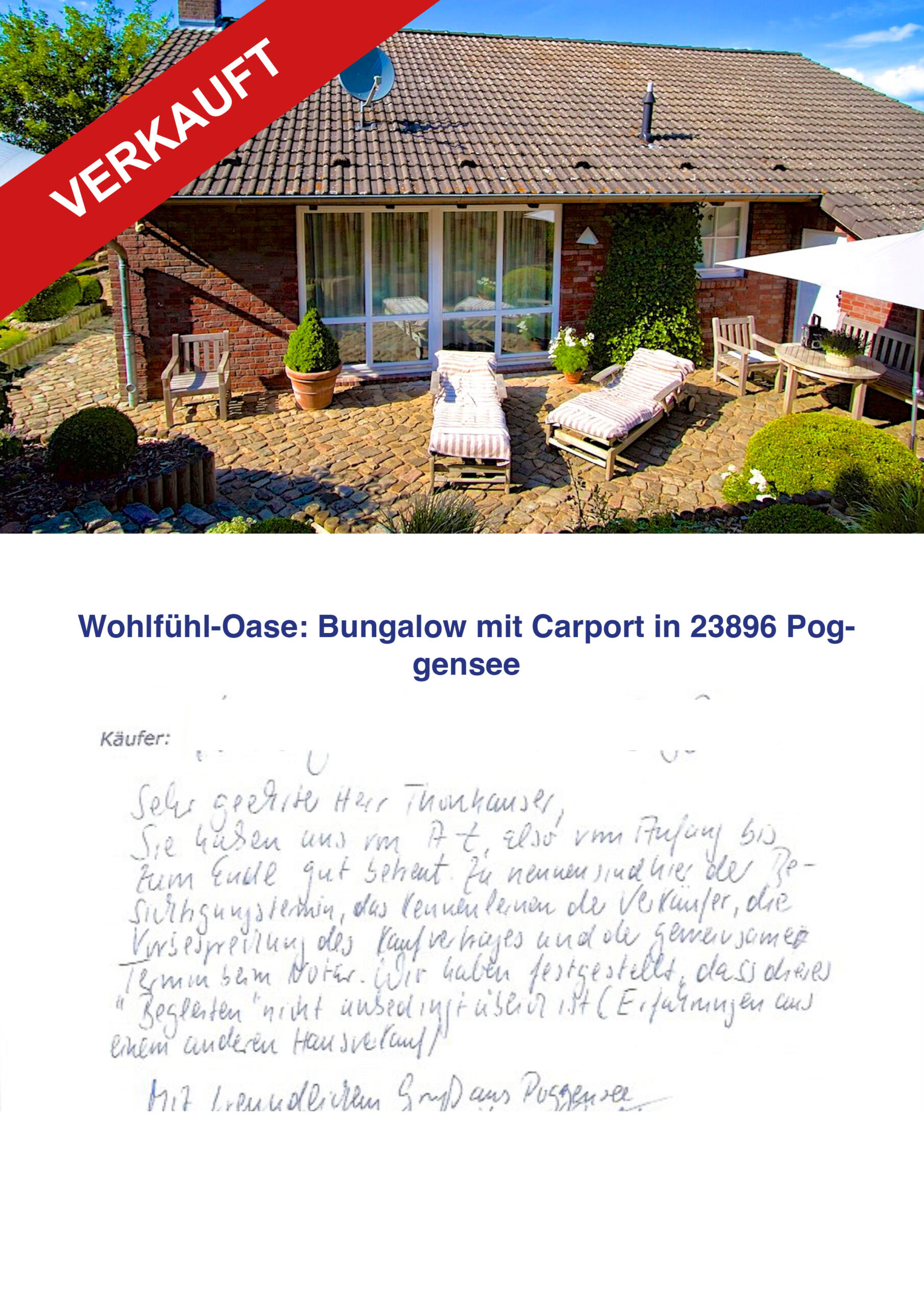 Gemütliches Bungalow mit Carport in Poggensee, verkauft, Wohlfühl-Oase.