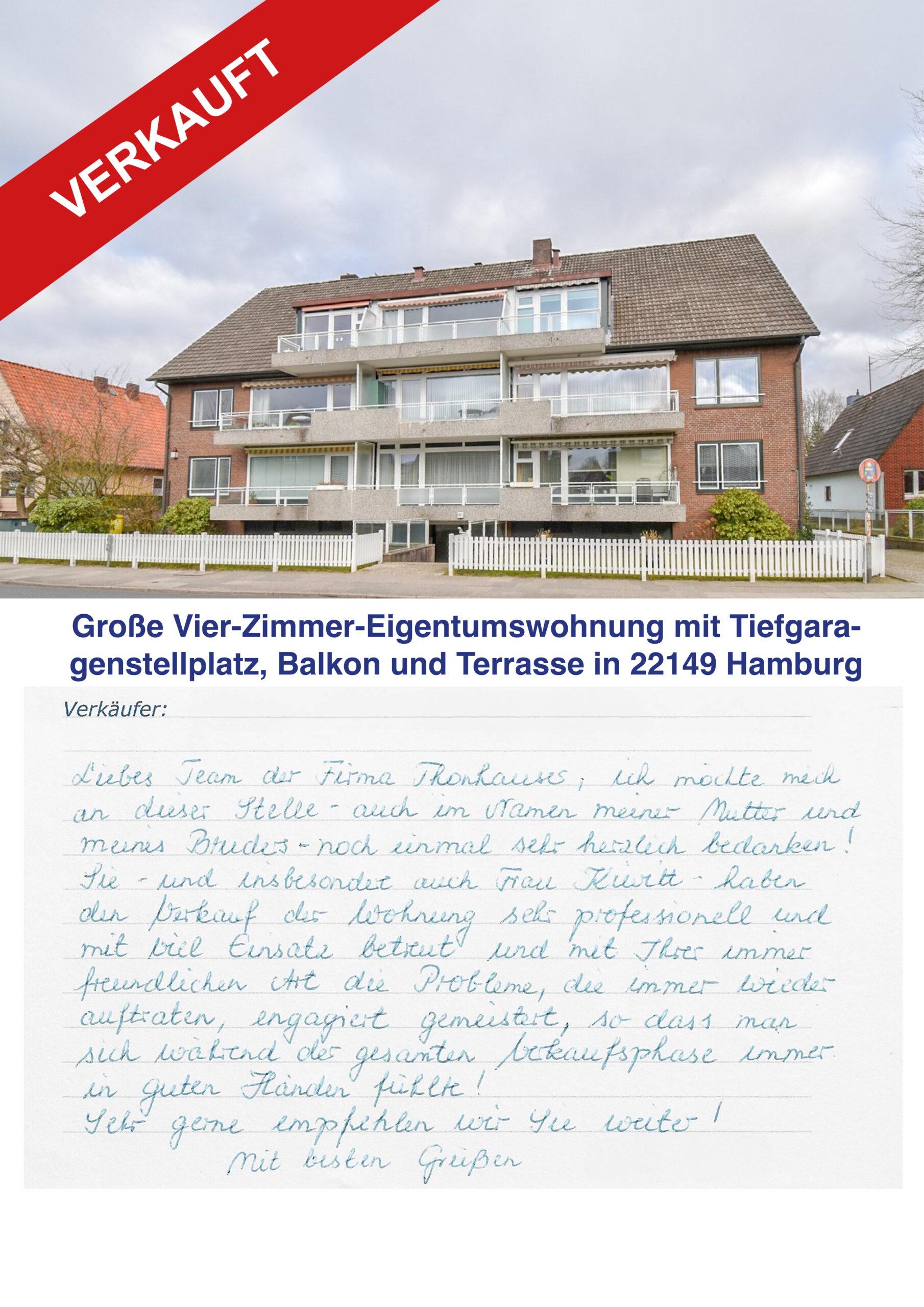 Große Vier-Zimmer-Eigentumswohnung mit Balkon, Tiefgaragenstellplatz in Hamburg.