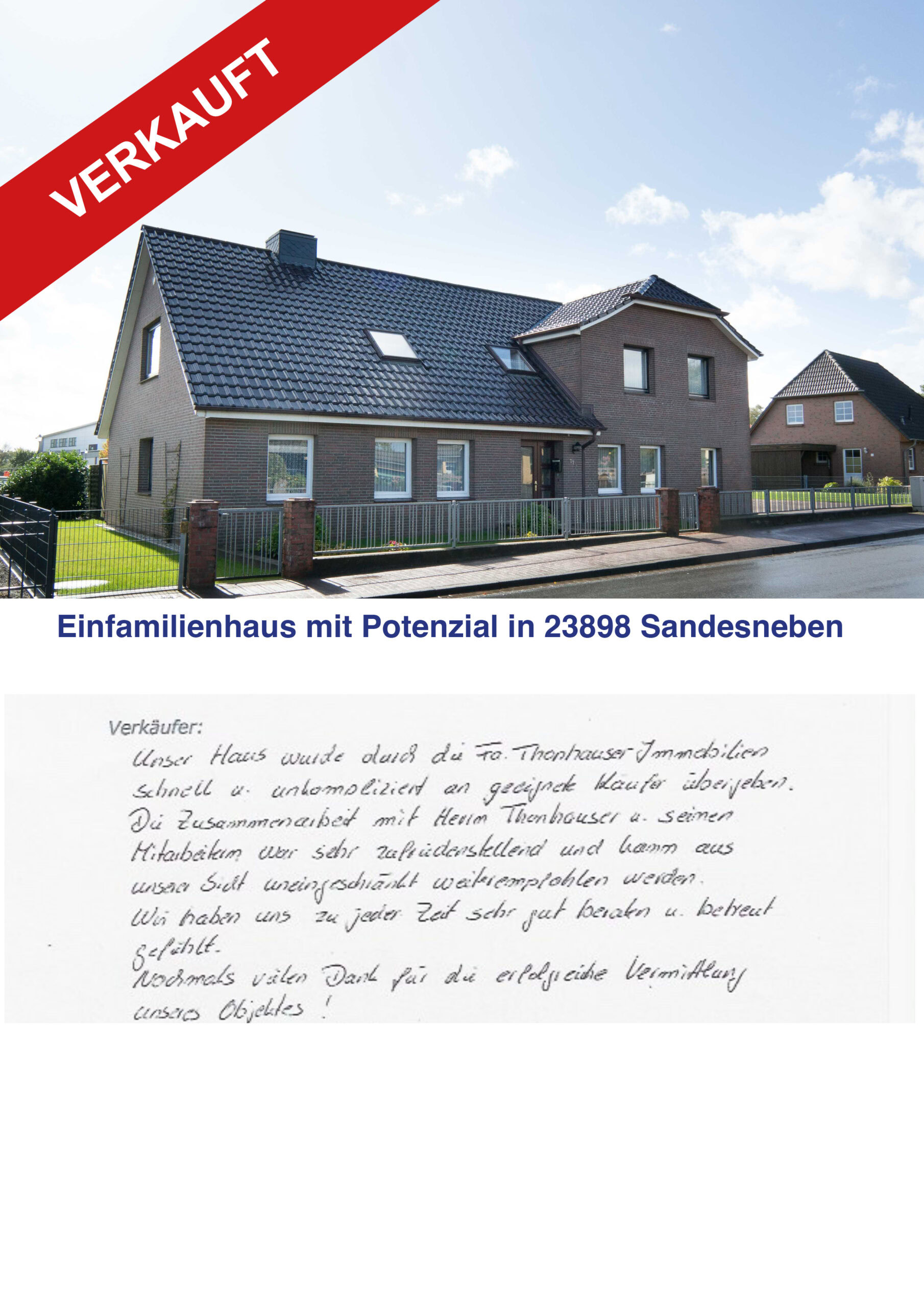 Einfamilienhaus mit Potenzial in Sandesnen, verkauft, moderne Architektur, Garten.