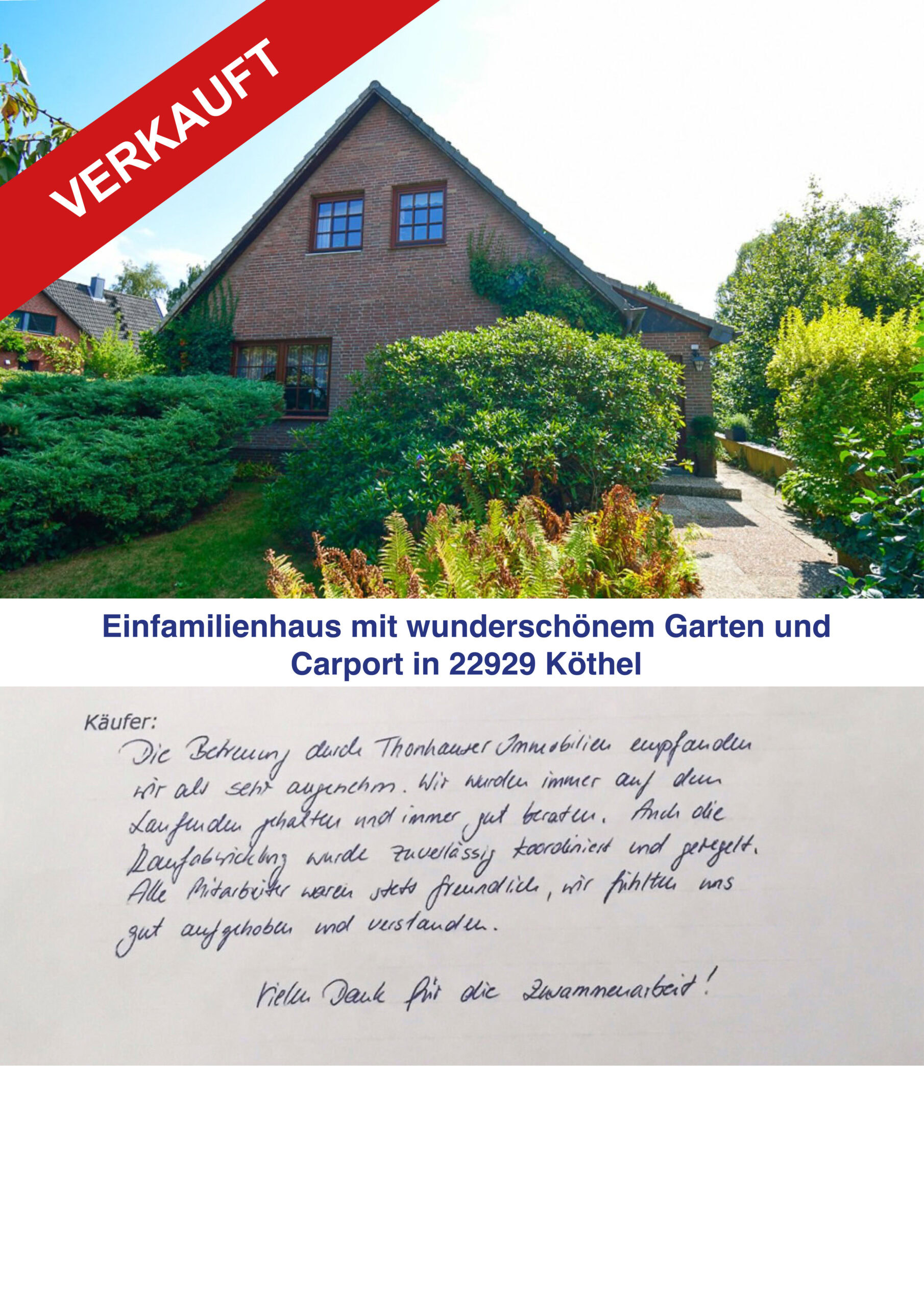 Elegantes Einfamilienhaus mit Garten und Carport in Köthel, Immobilienverkauf.