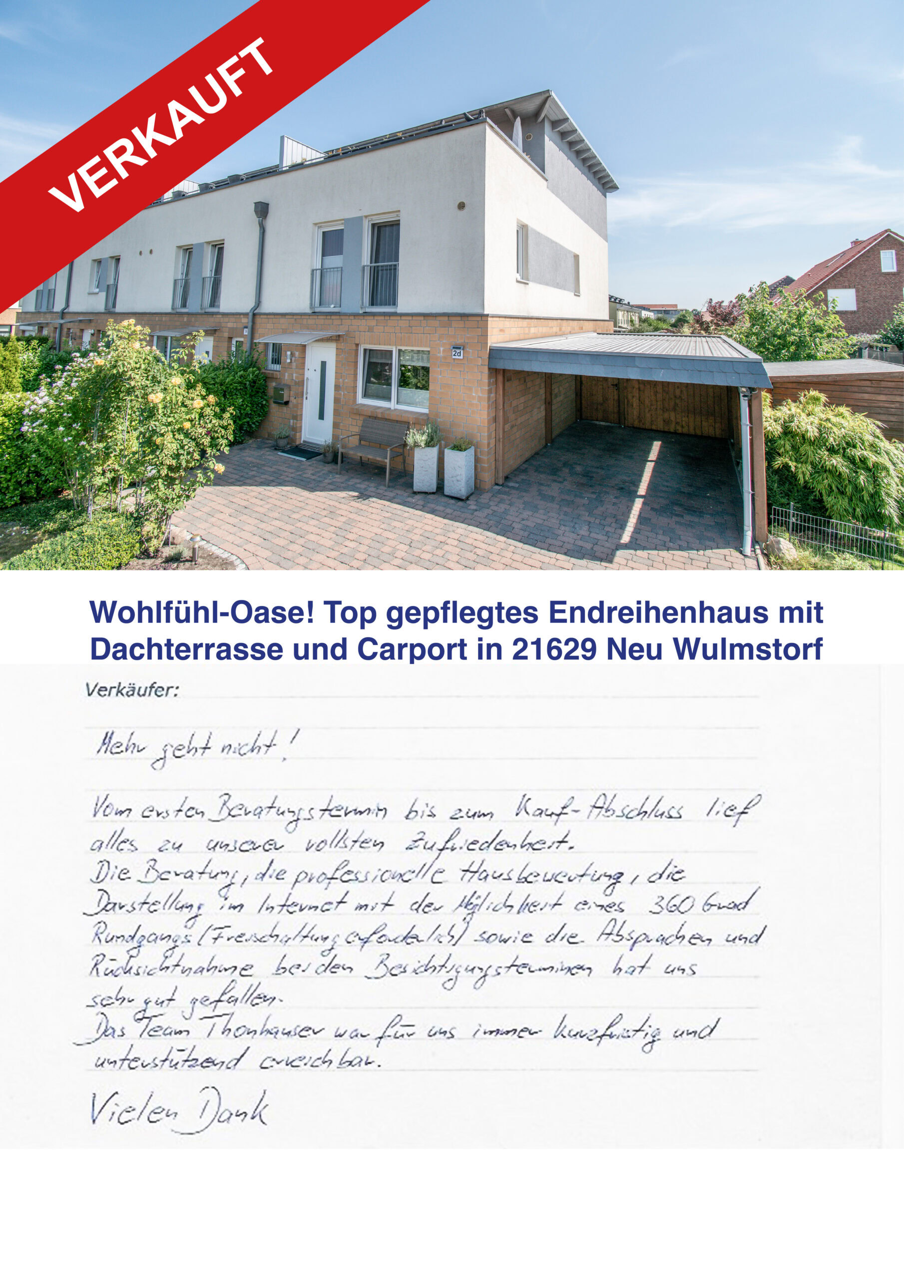 Modernes Endreihenhaus mit Dachterrasse und Carport in Neu Wulmstorf.