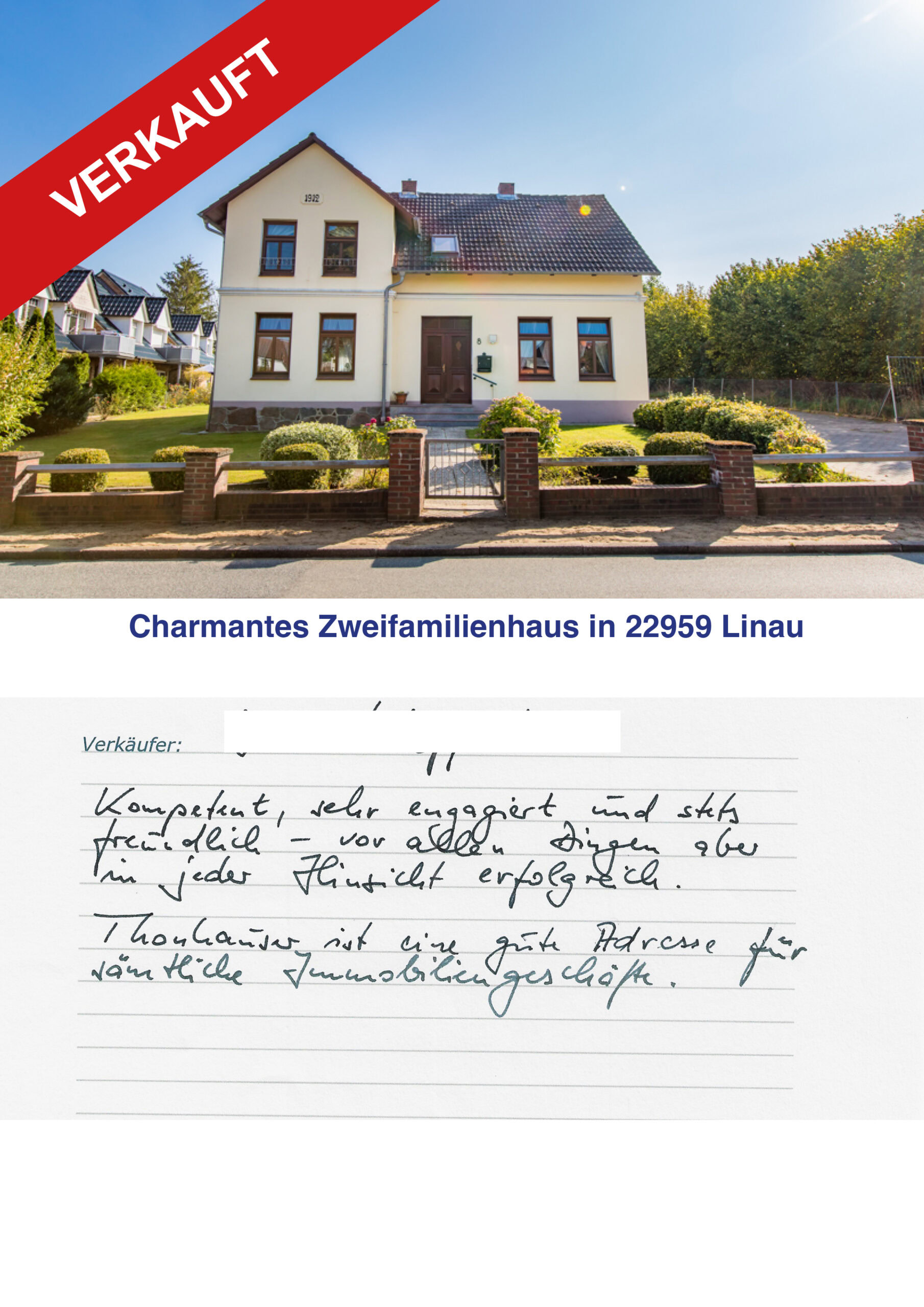 Charmantes Zweifamilienhaus in Linau mit gepflegtem Garten, verkauft.