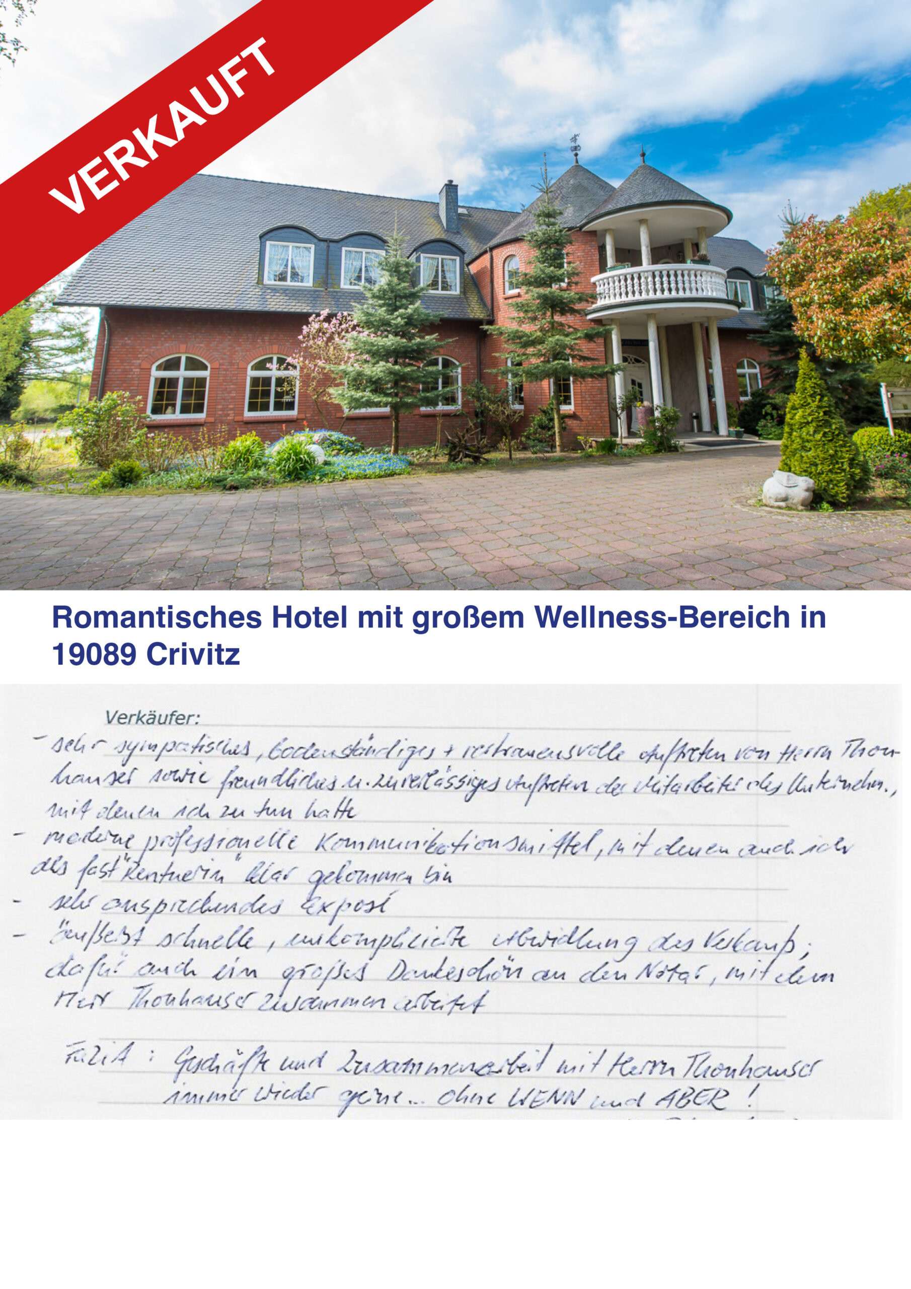 Romantisches Hotel mit Wellness-Bereich in Crivitz, 19089.