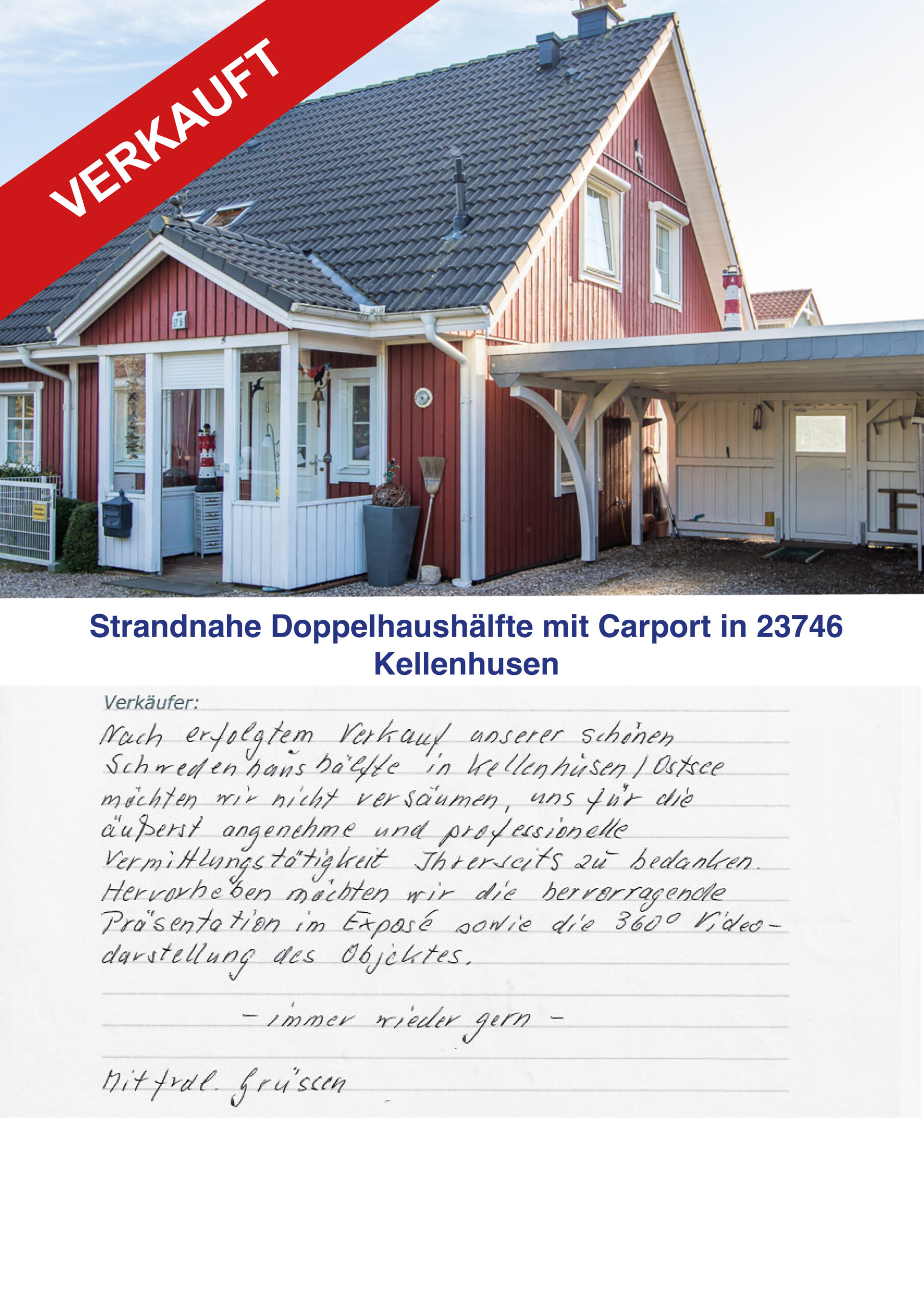 Strandnahe Doppelhaushälfte mit Carport in Kellenhusen, verkauft, in Top-Lage.