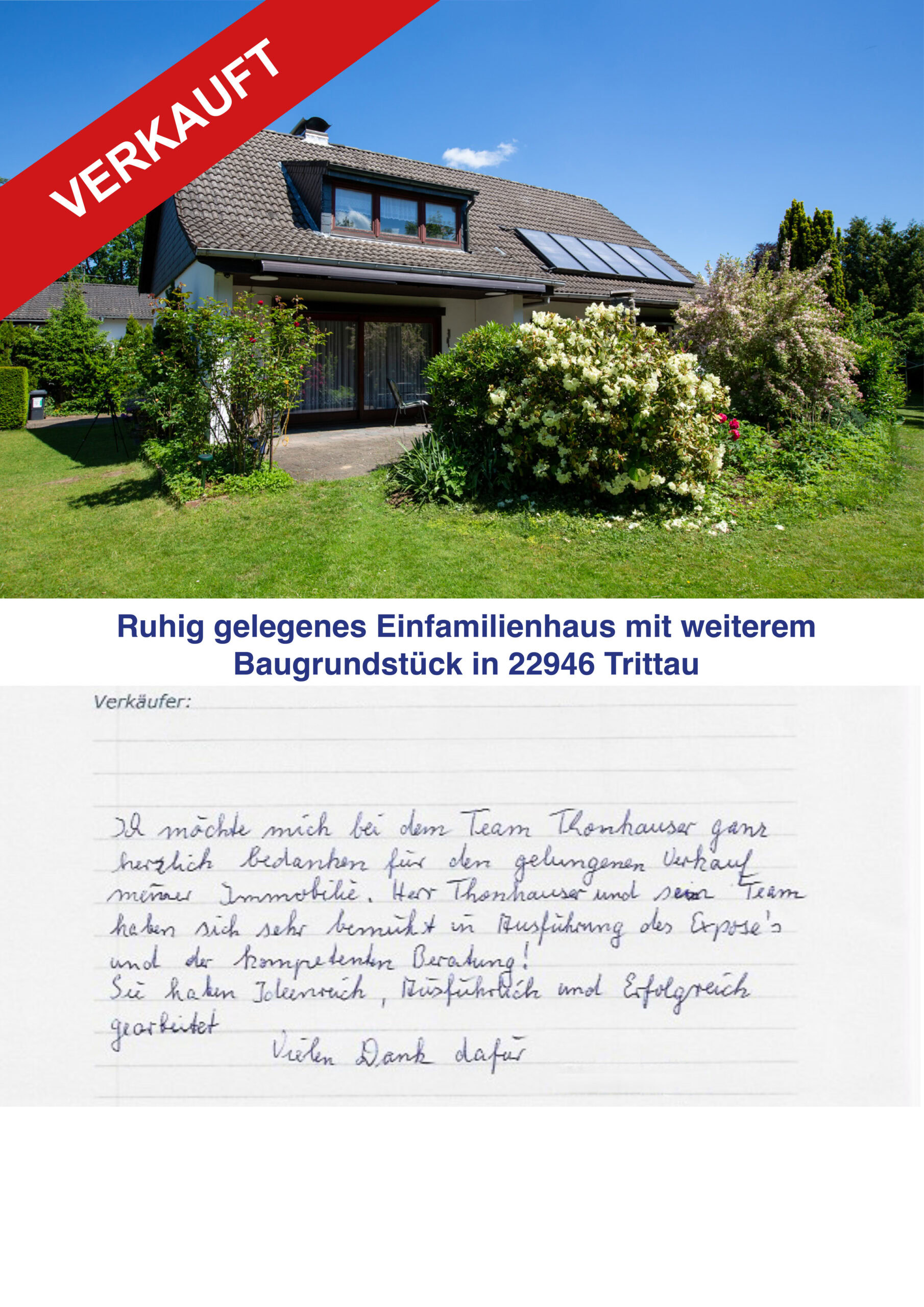 Ruhiges Einfamilienhaus mit Garten in Trittau, ideal für Familien, verkauft.