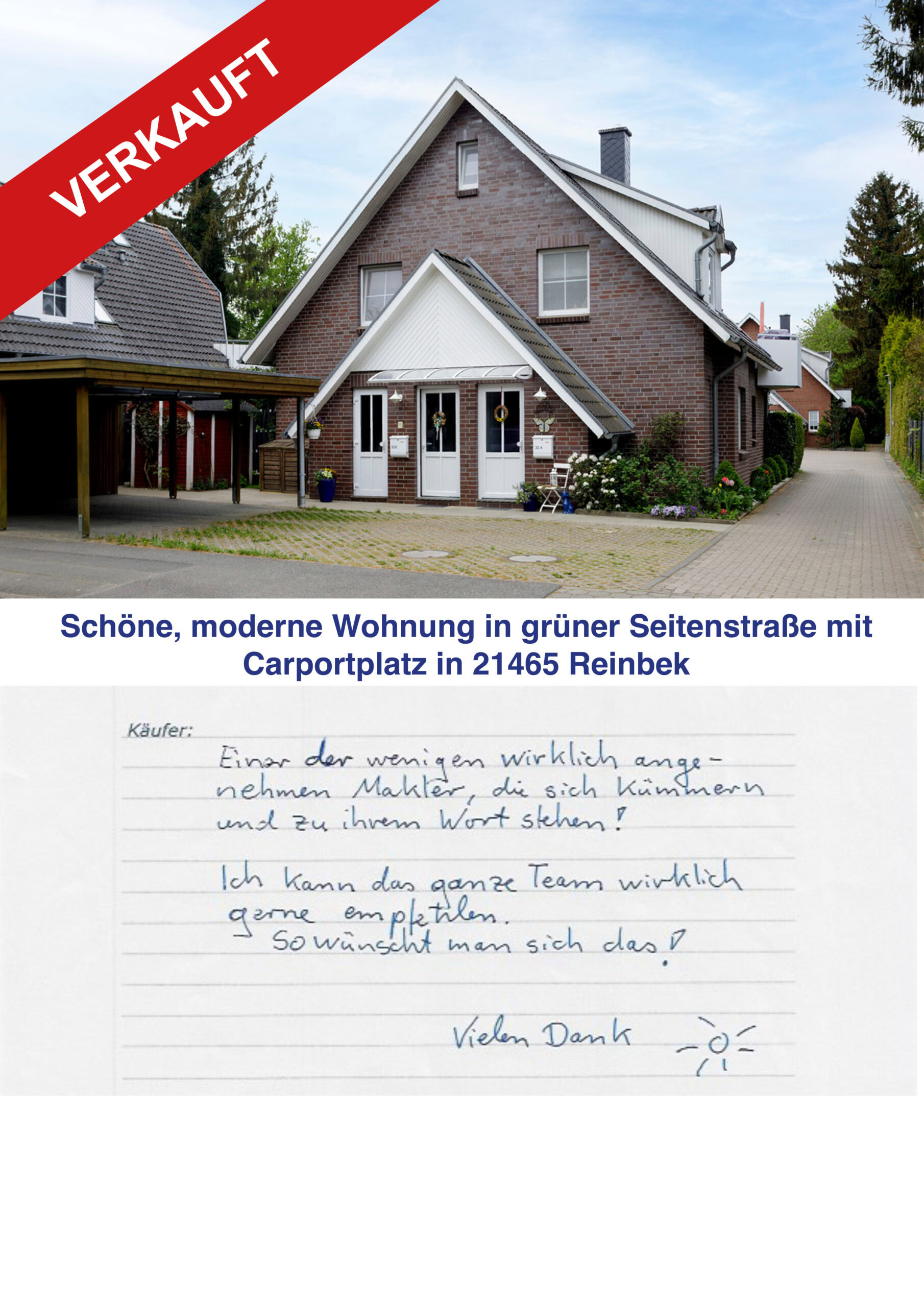 Moderne, grüne Seitenstraße mit Haus und Carport in Reinbek, Immobilien kaufen.