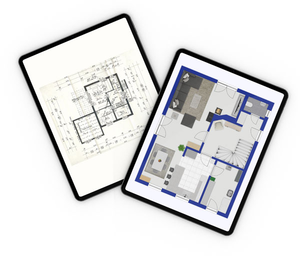 Grundriss und 3D-Plan einer modernen Immobilie, Immobilienplanung, Thonhauser Immobilien.